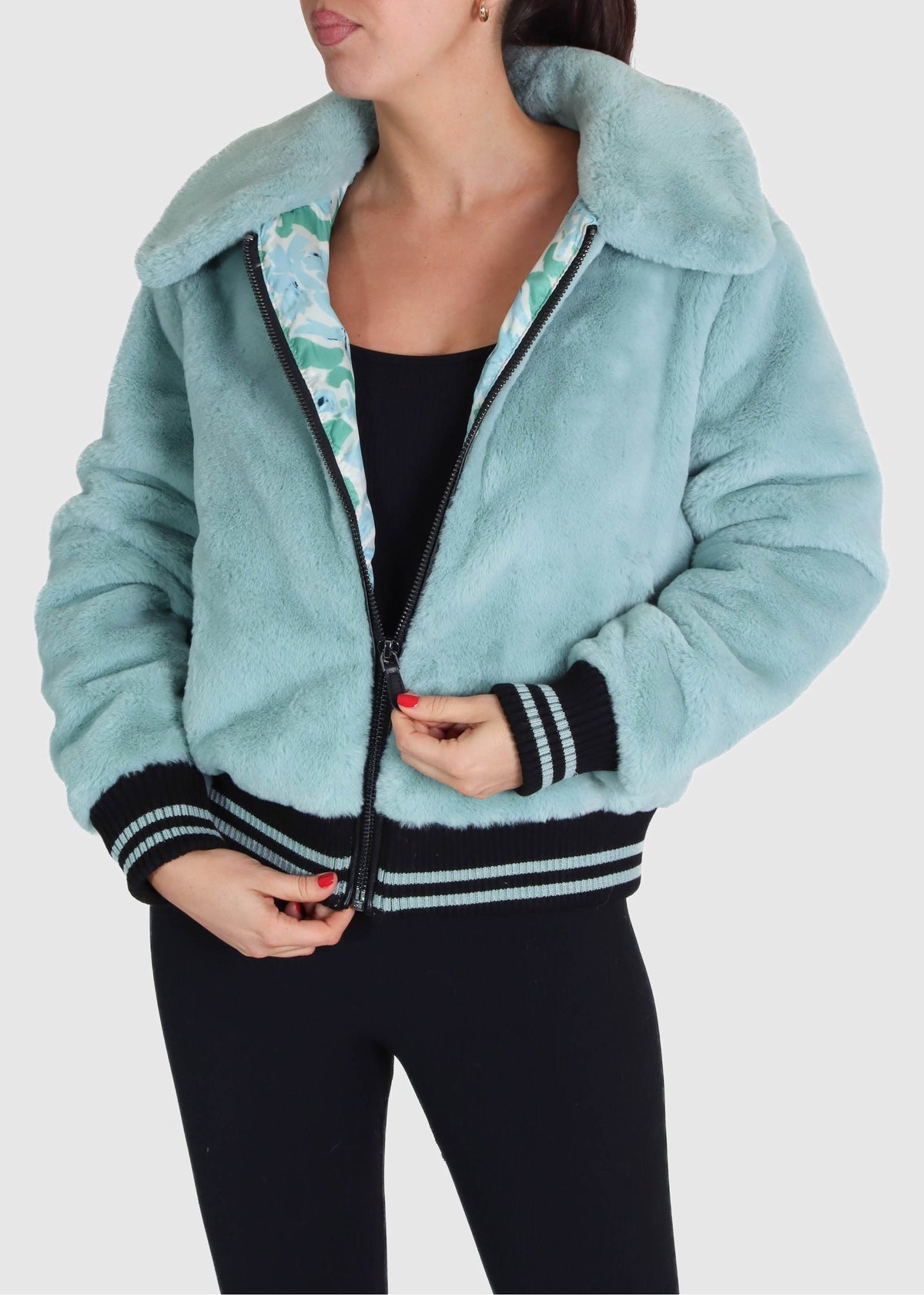 Elvira Blue Faux Fur Bomber Jacket