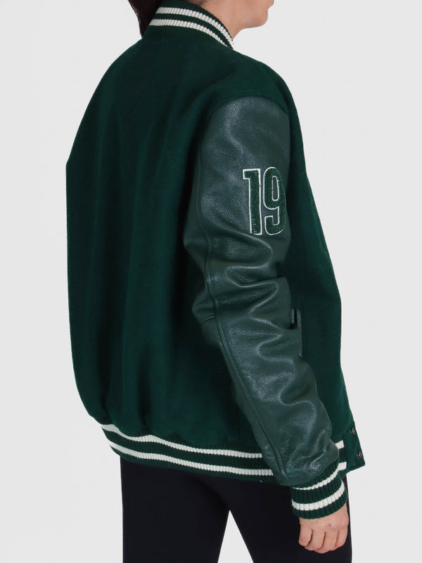 College Oversized Green Varsity Jacket