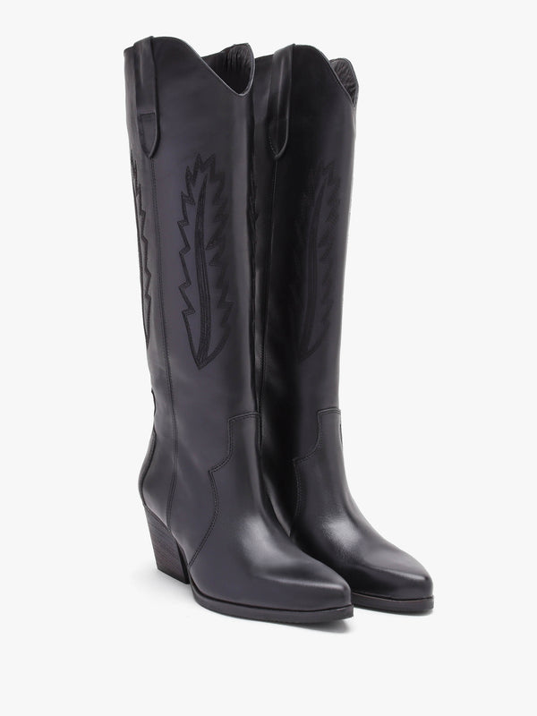 Kubra Black Leather Mid Height Cowboy Boots
