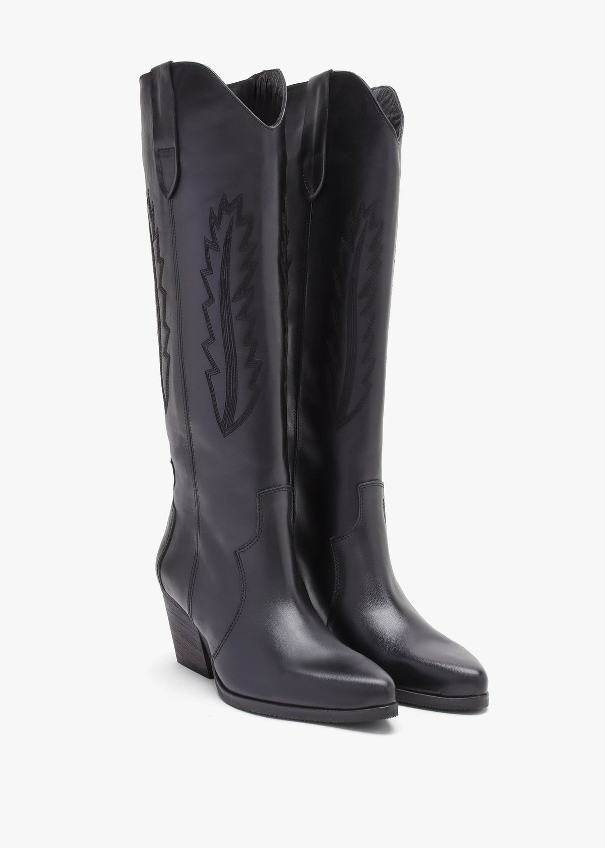Kubra Black Leather Mid Height Cowboy Boots