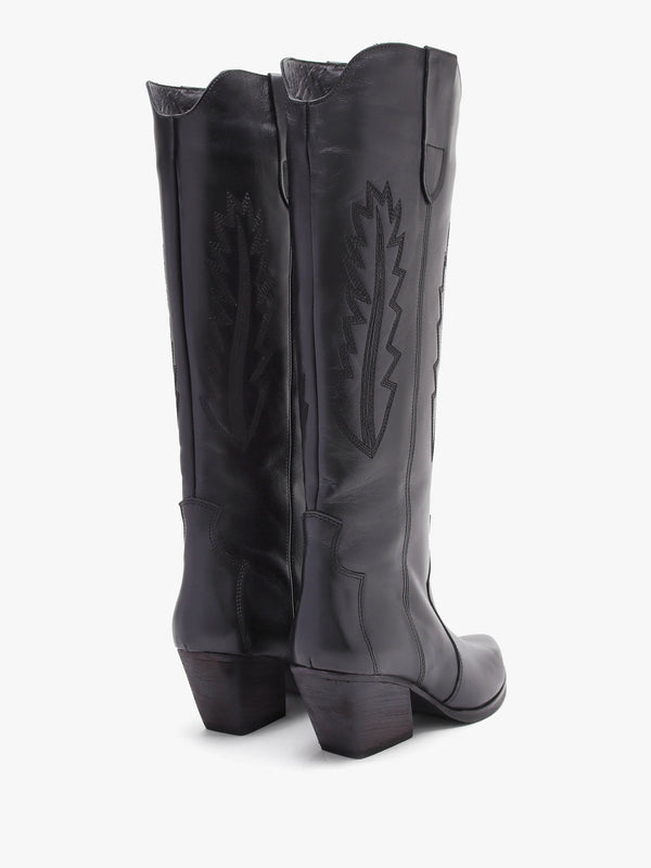 Kubra Black Leather Mid Height Cowboy Boots