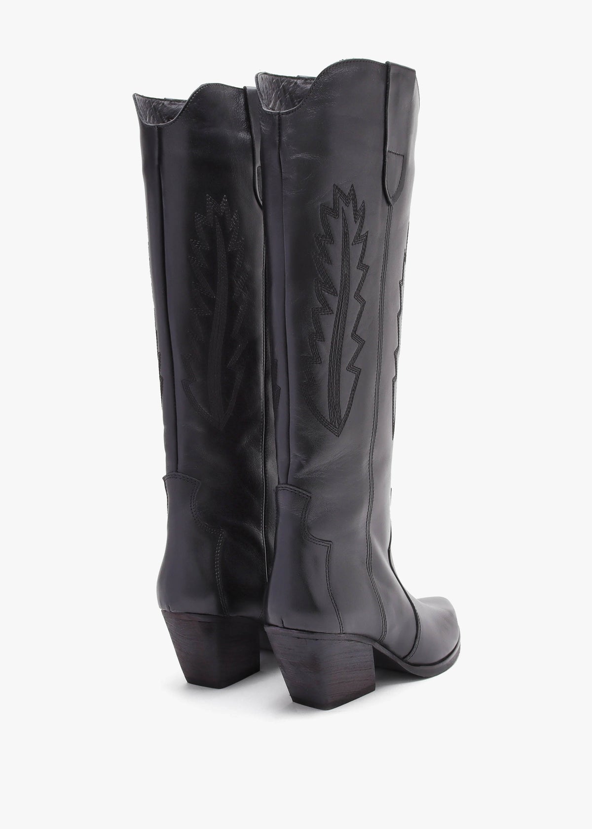 Kubra Black Leather Mid Height Cowboy Boots