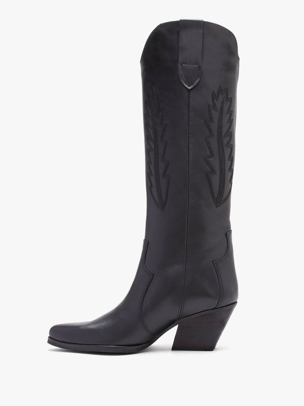 Kubra Black Leather Mid Height Cowboy Boots