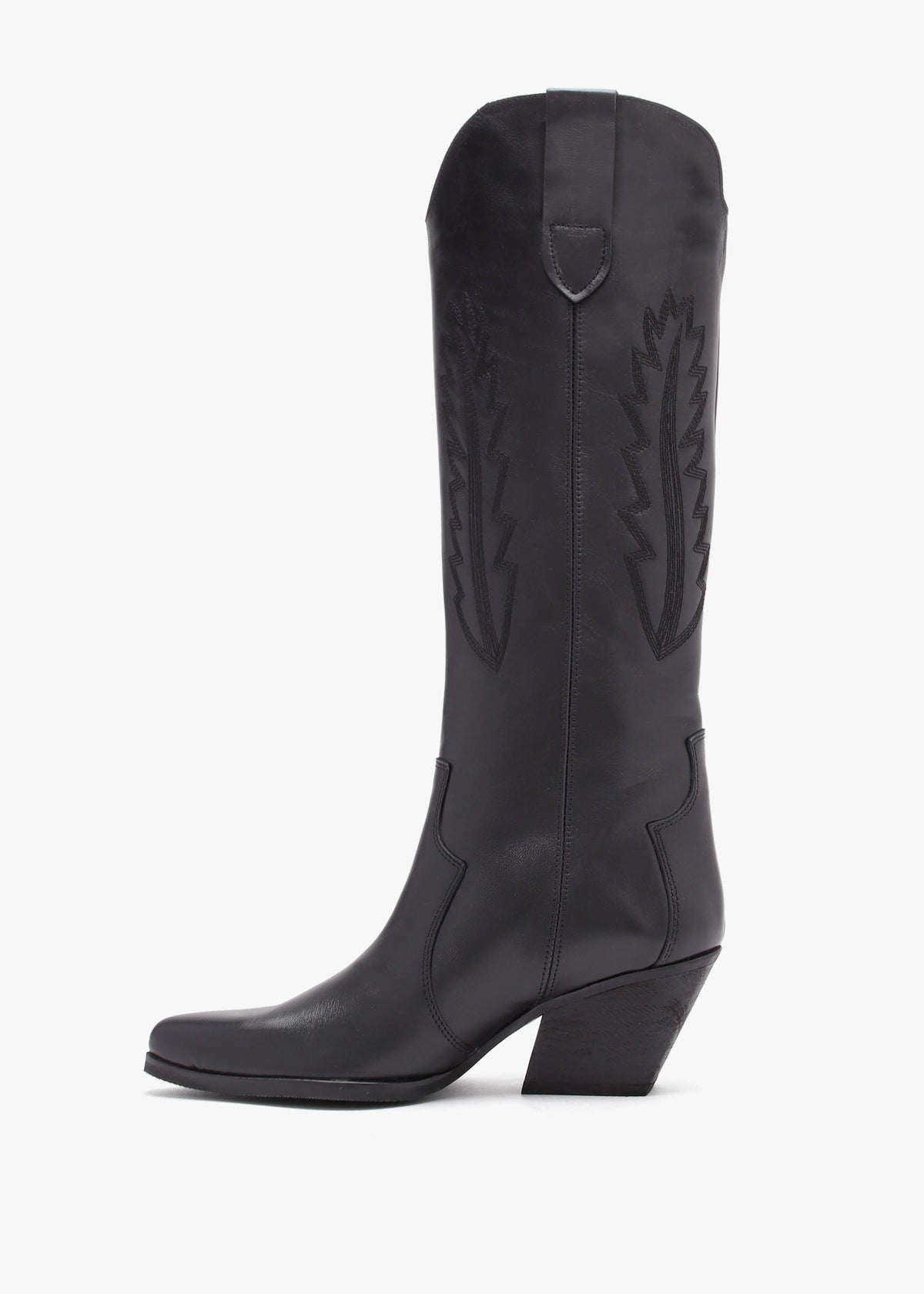 Kubra Black Leather Mid Height Cowboy Boots