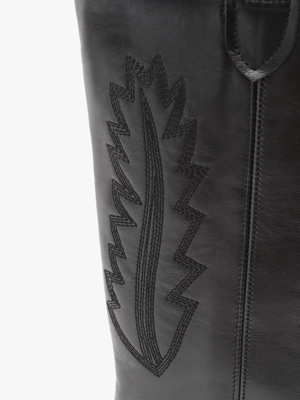 Kubra Black Leather Mid Height Cowboy Boots