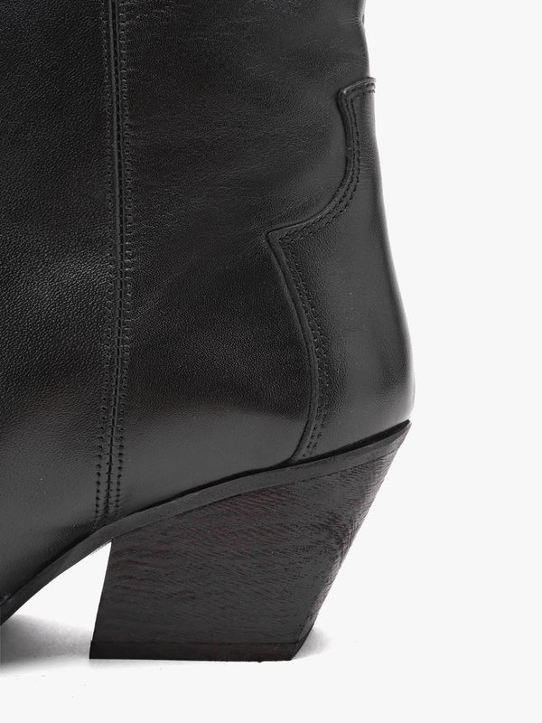 Kubra Black Leather Mid Height Cowboy Boots