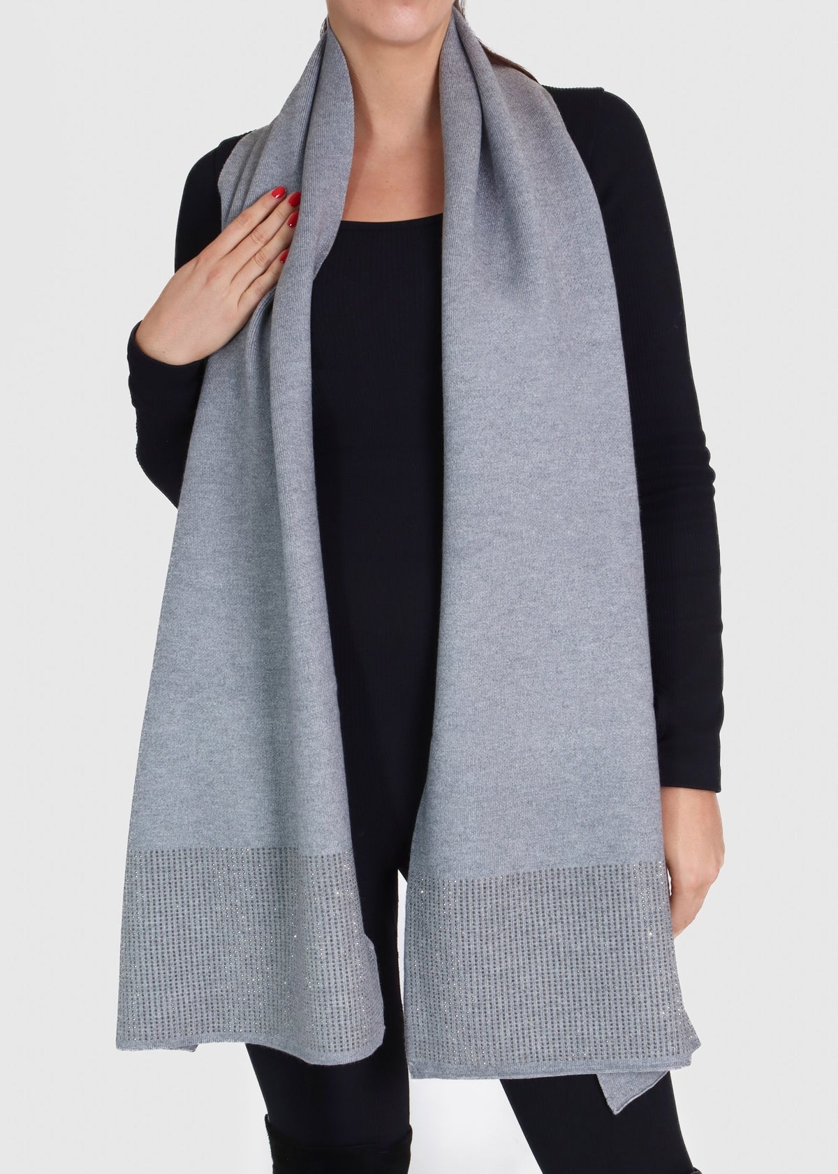 Grey Jewel Embellished Pashmina Scarf