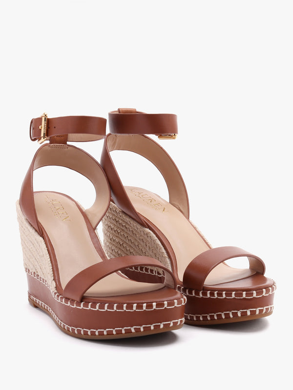 Hilarie Polo Tan Leather Wedge Espadrilles