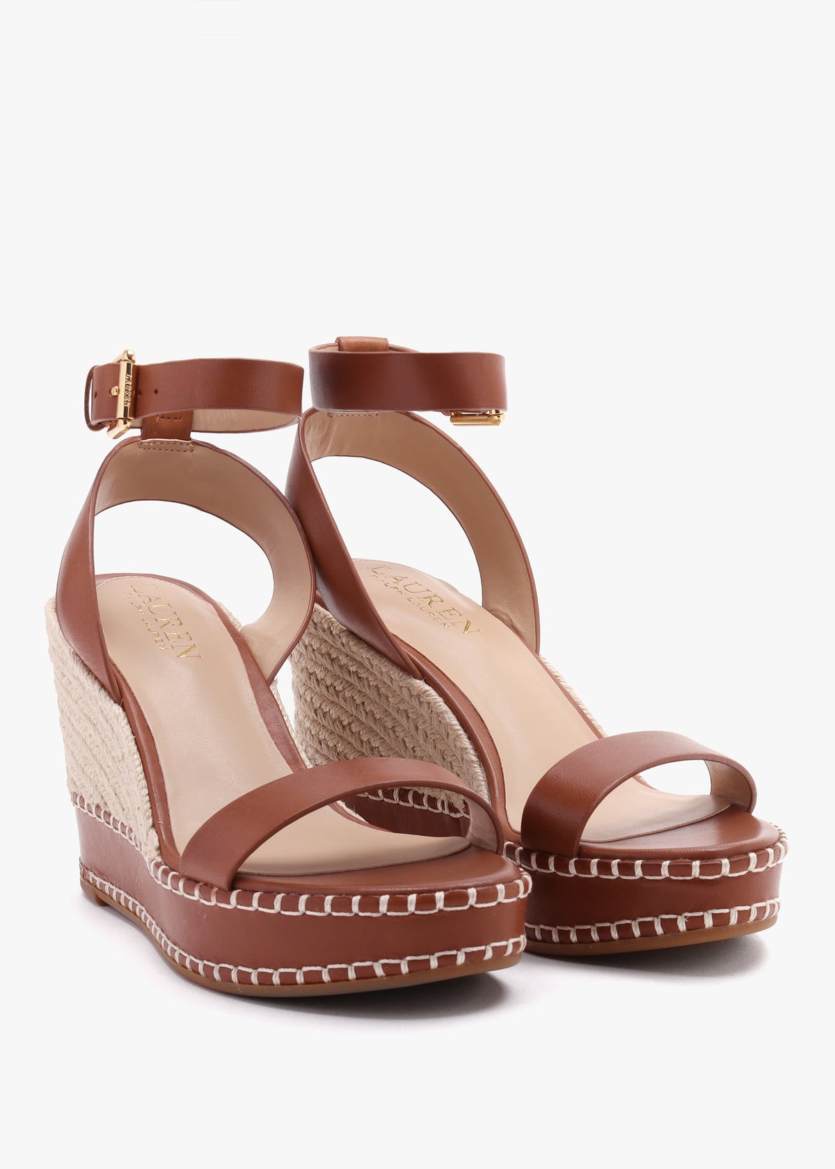 Hilarie Polo Tan Leather Wedge Espadrilles