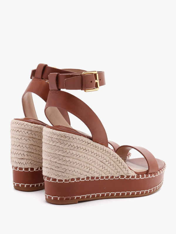 Hilarie Polo Tan Leather Wedge Espadrilles