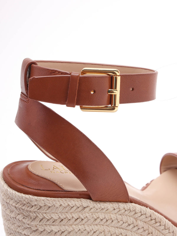 Hilarie Polo Tan Leather Wedge Espadrilles