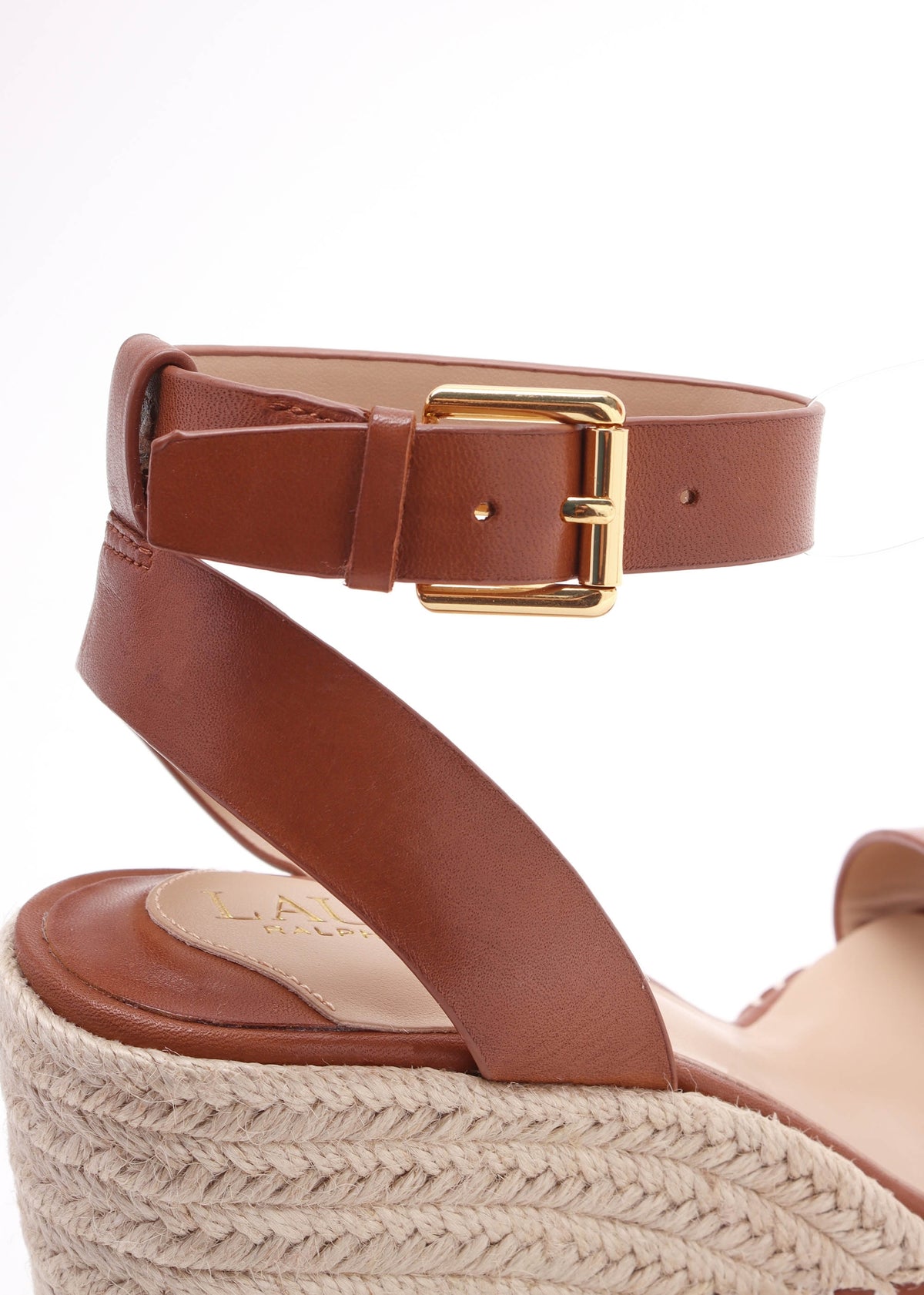 Hilarie Polo Tan Leather Wedge Espadrilles