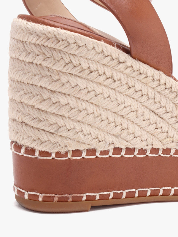 Hilarie Polo Tan Leather Wedge Espadrilles