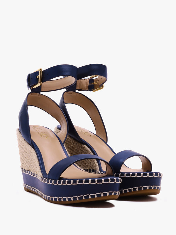 Hilarie Navy Leather Wedge Espadrilles