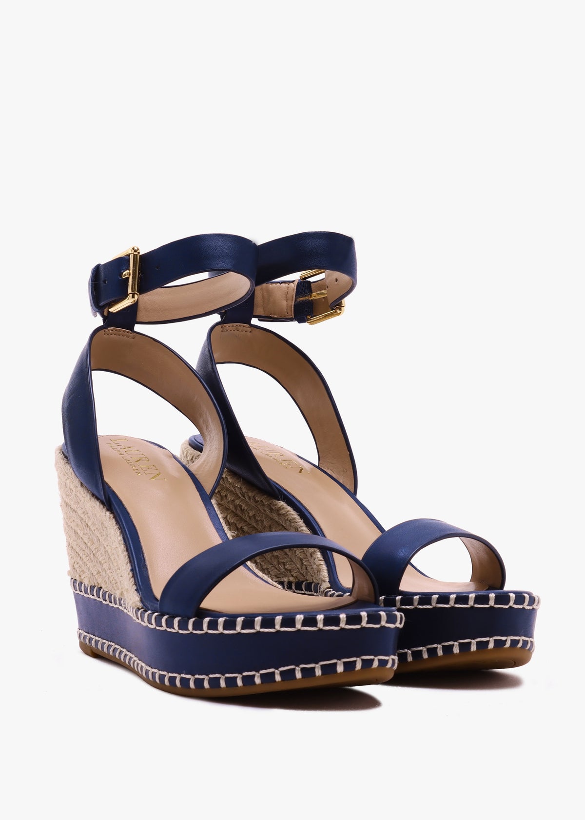 Hilarie Navy Leather Wedge Espadrilles