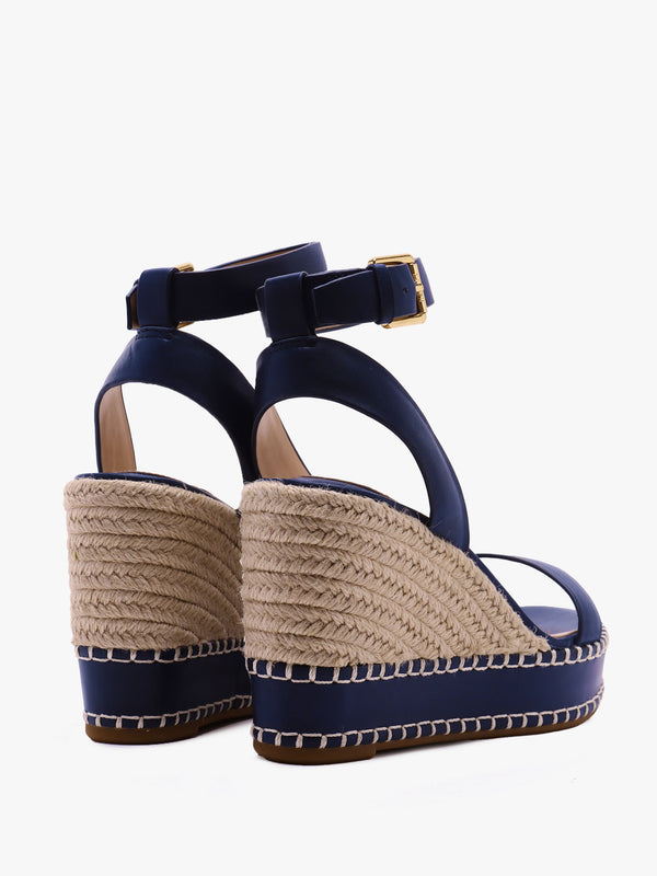 Hilarie Navy Leather Wedge Espadrilles