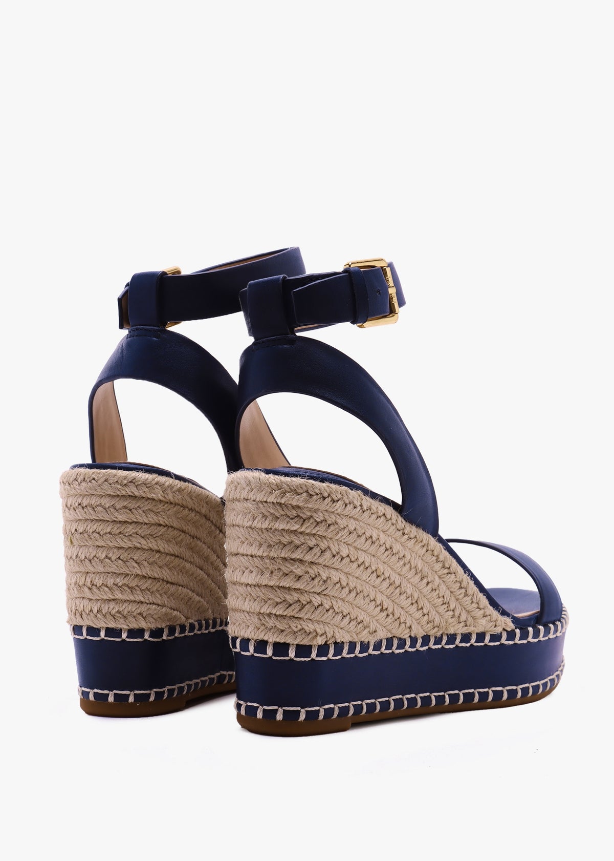 Hilarie Navy Leather Wedge Espadrilles
