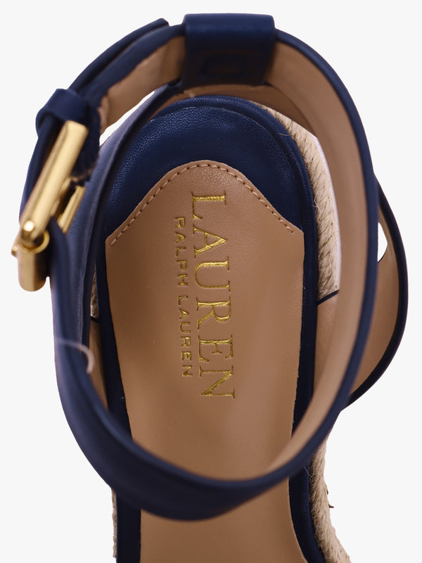 Hilarie Navy Leather Wedge Espadrilles