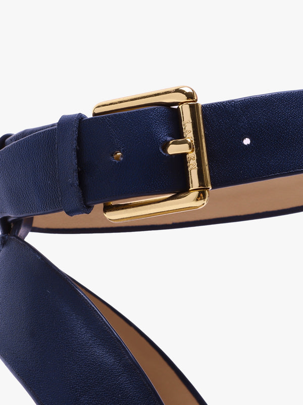 Hilarie Navy Leather Wedge Espadrilles