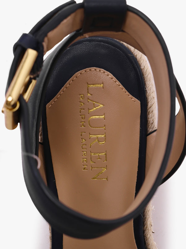 Hilarie Black Leather Wedge Espadrilles