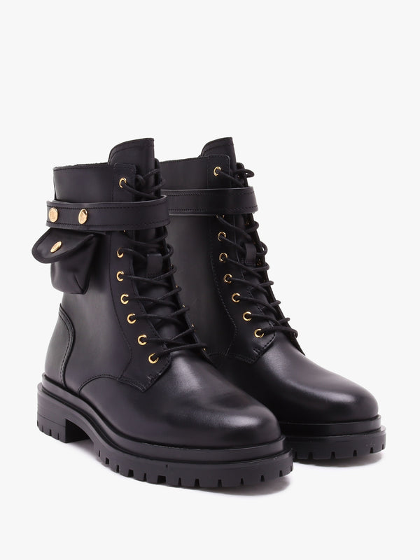 Cammie Black Leather Biker Ankle Boots
