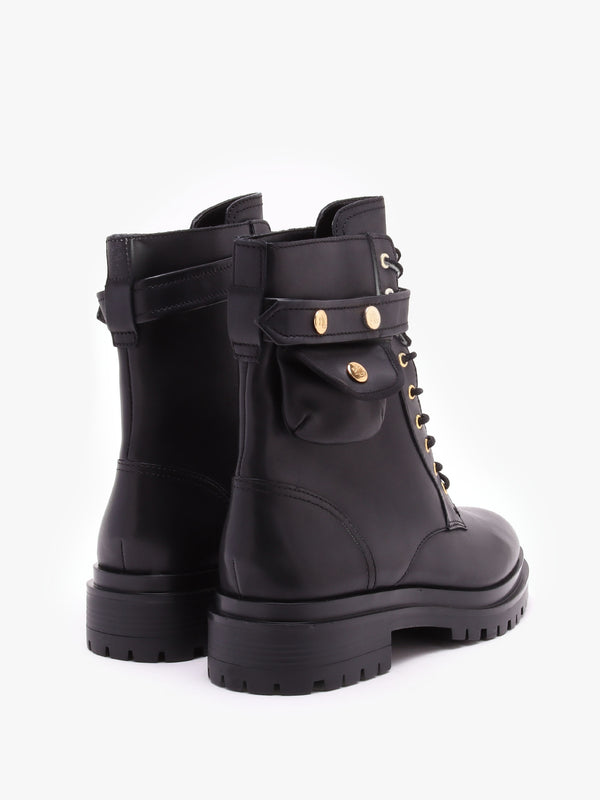 Cammie Black Leather Biker Ankle Boots