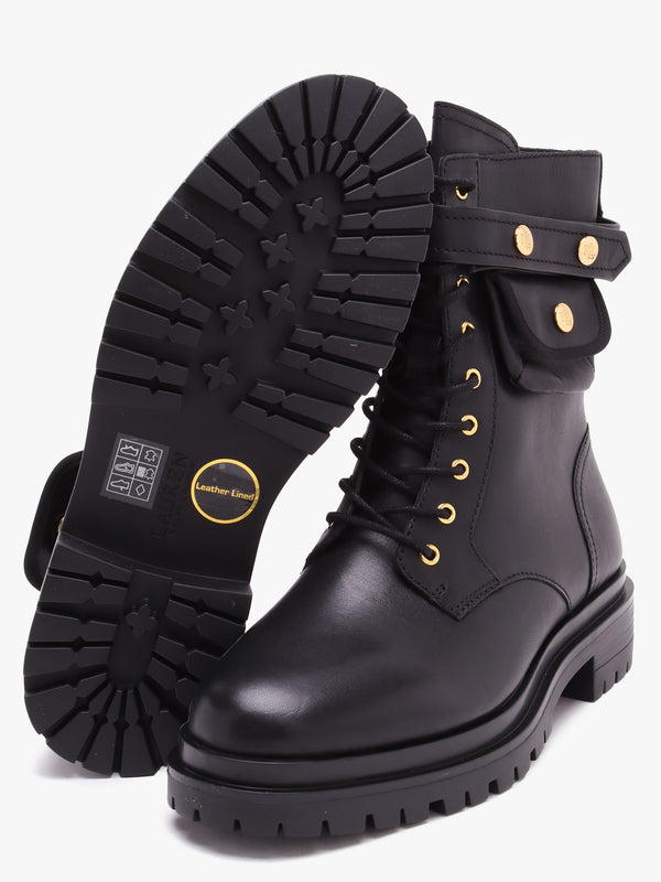 Cammie Black Leather Biker Ankle Boots