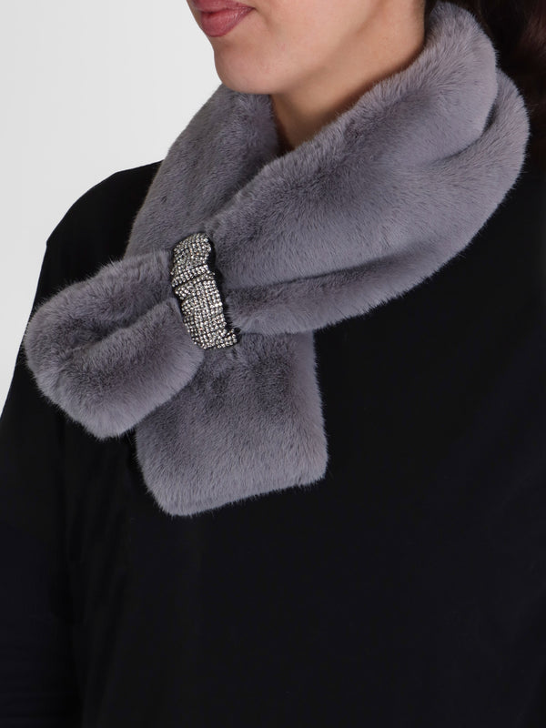 Grey Faux Fur Embellished Collar
