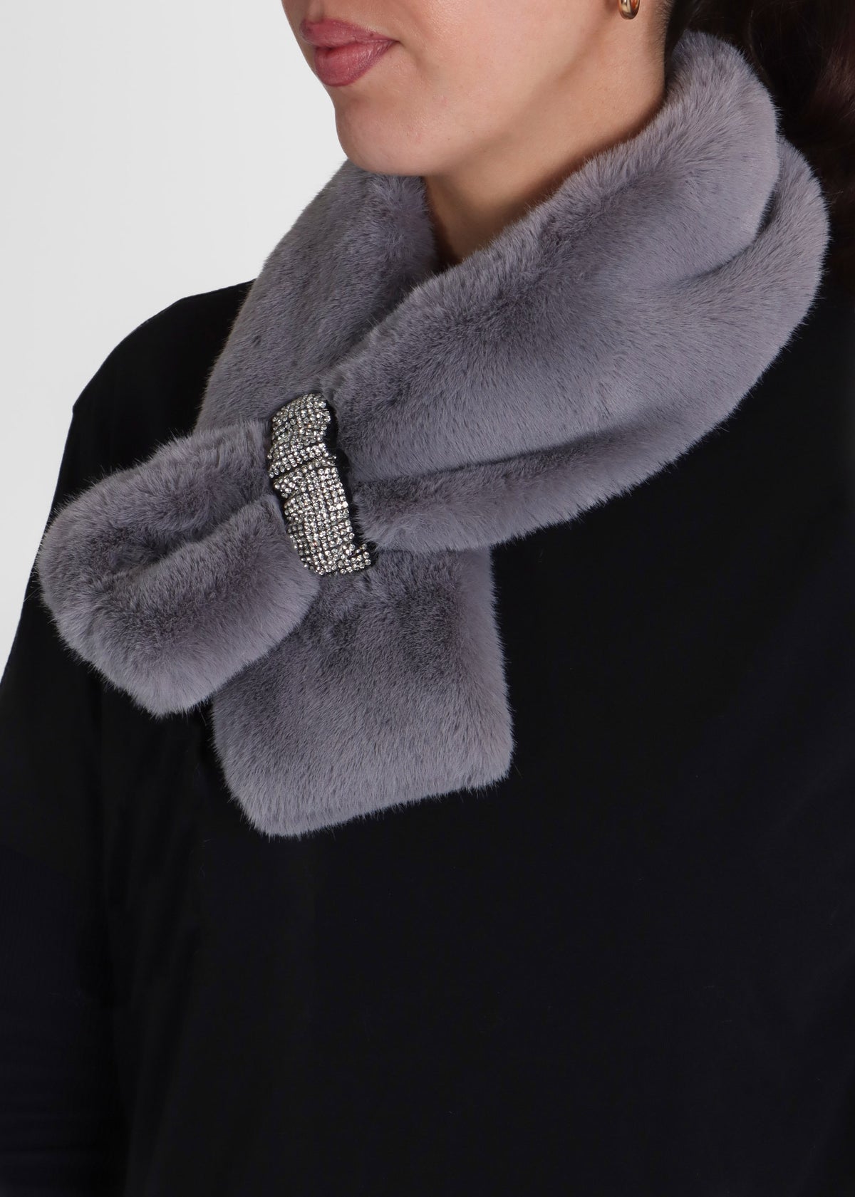 Grey Faux Fur Embellished Collar
