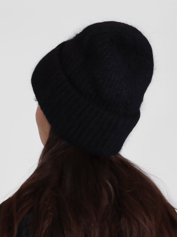Black Cashmere Blend Beanie Hat