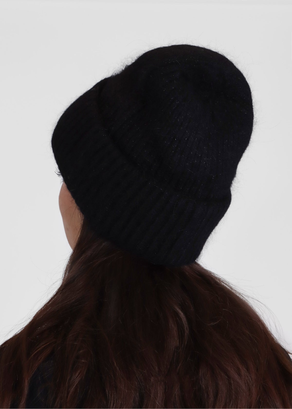 Black Cashmere Blend Beanie Hat