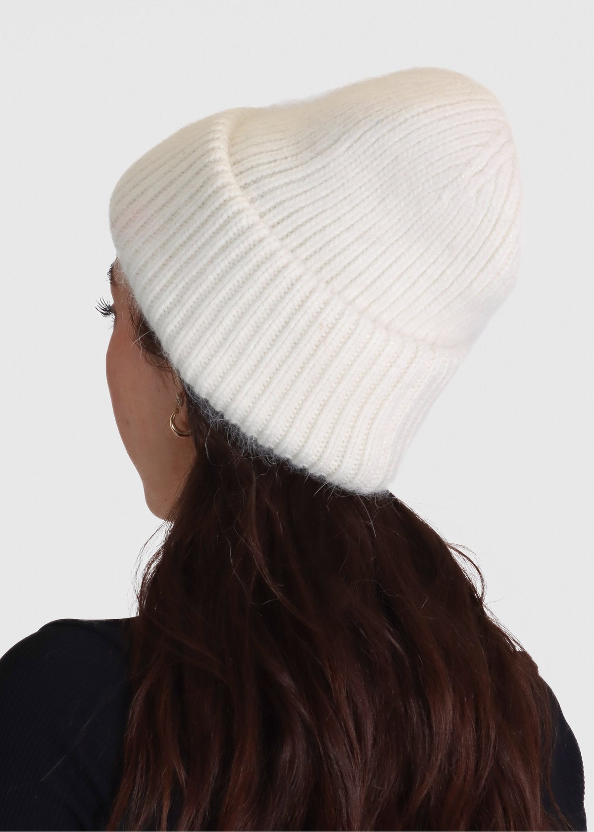 Cream Cashmere Blend Beanie Hat