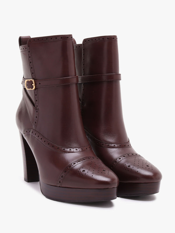 McKinsey Brown Leather Platform High Heel Ankle Boots