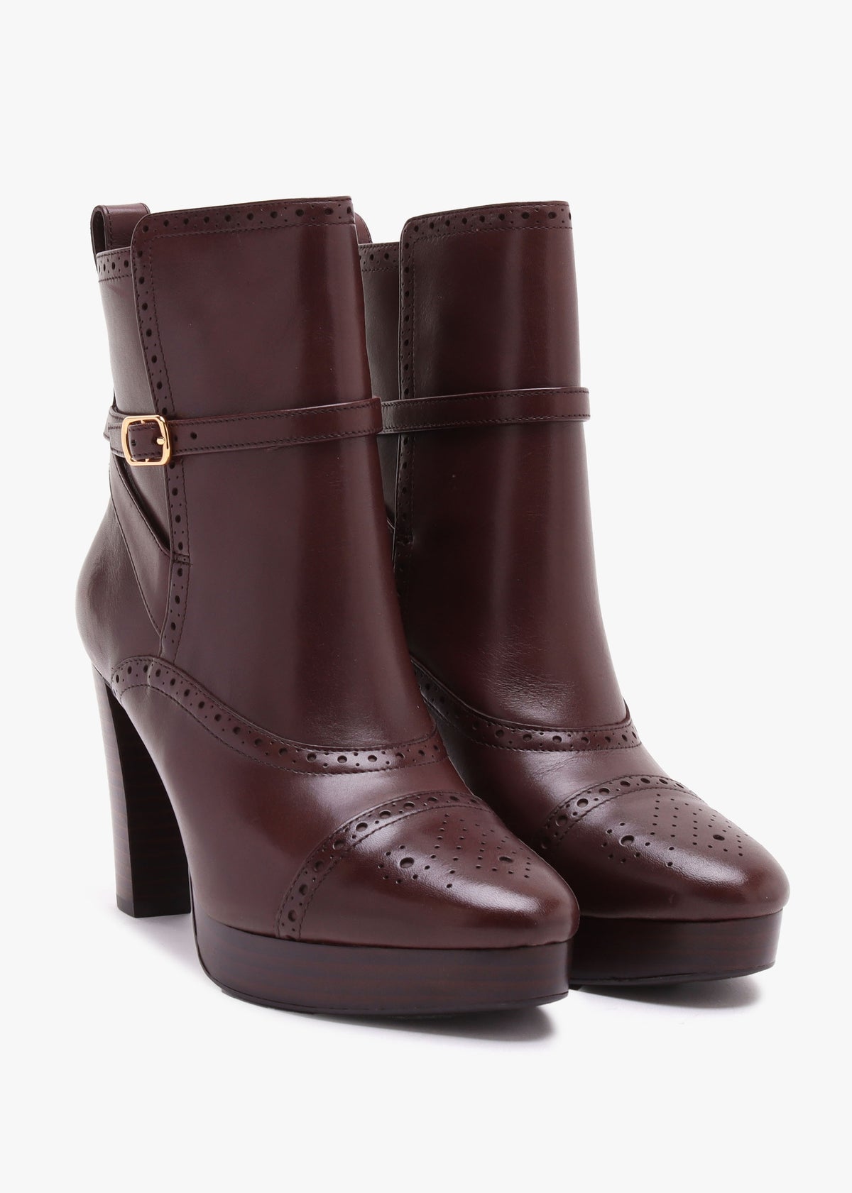 McKinsey Brown Leather Platform High Heel Ankle Boots
