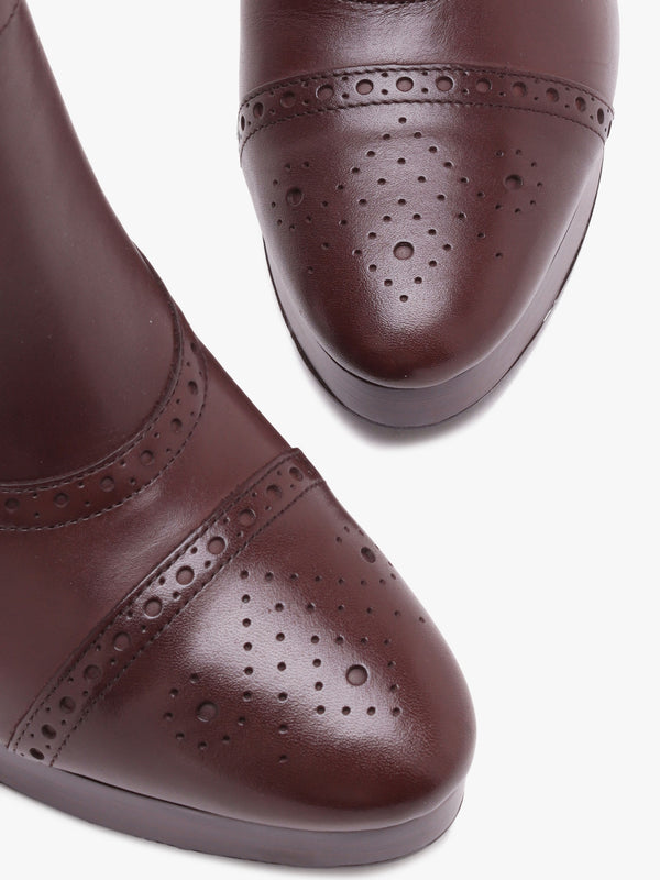 McKinsey Brown Leather Platform High Heel Ankle Boots