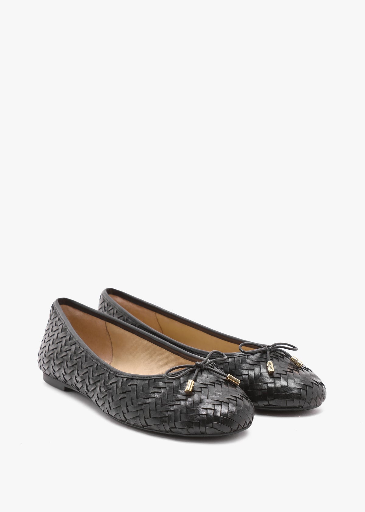 Jayna Black Leather Woven Ballet Pumps