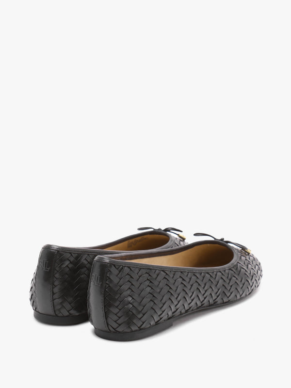 Jayna Black Leather Woven Ballet Pumps