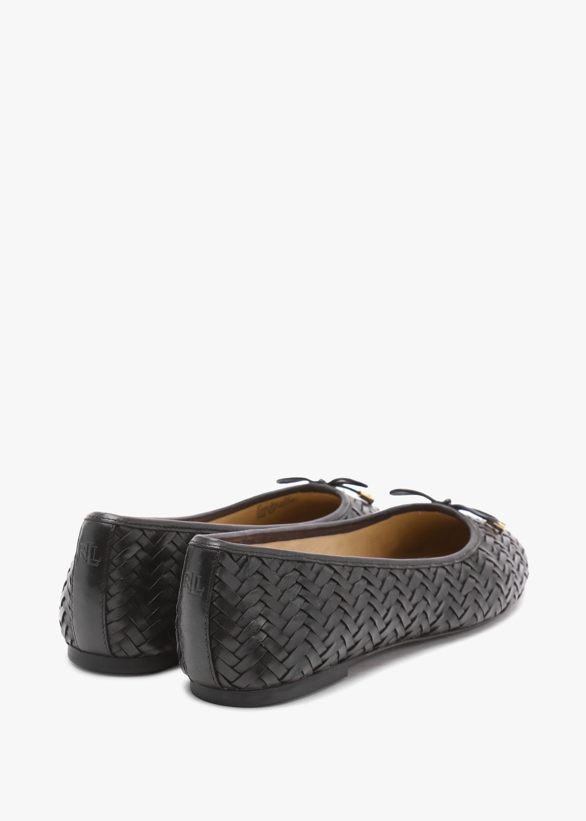 Jayna Black Leather Woven Ballet Pumps