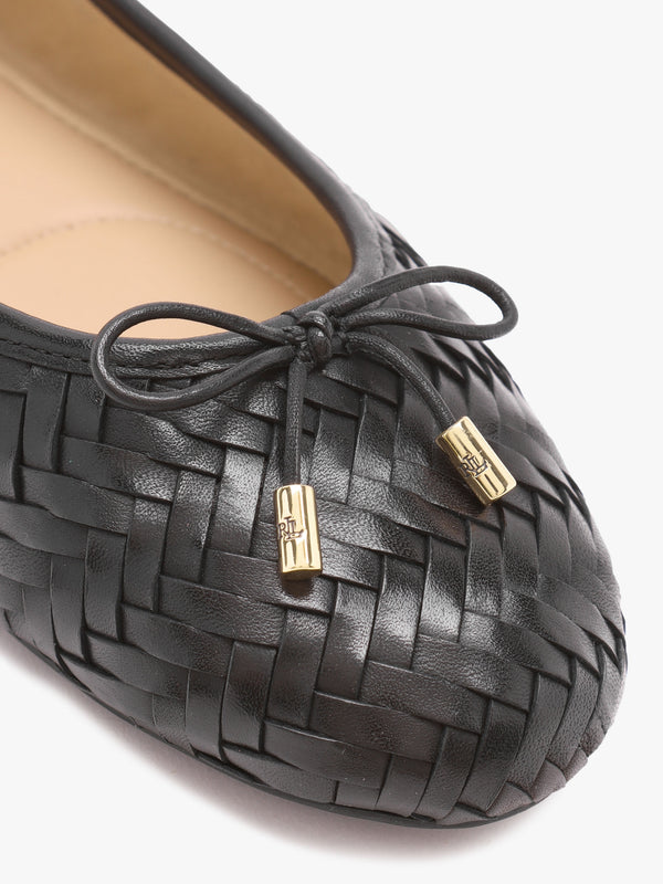 Jayna Black Leather Woven Ballet Pumps