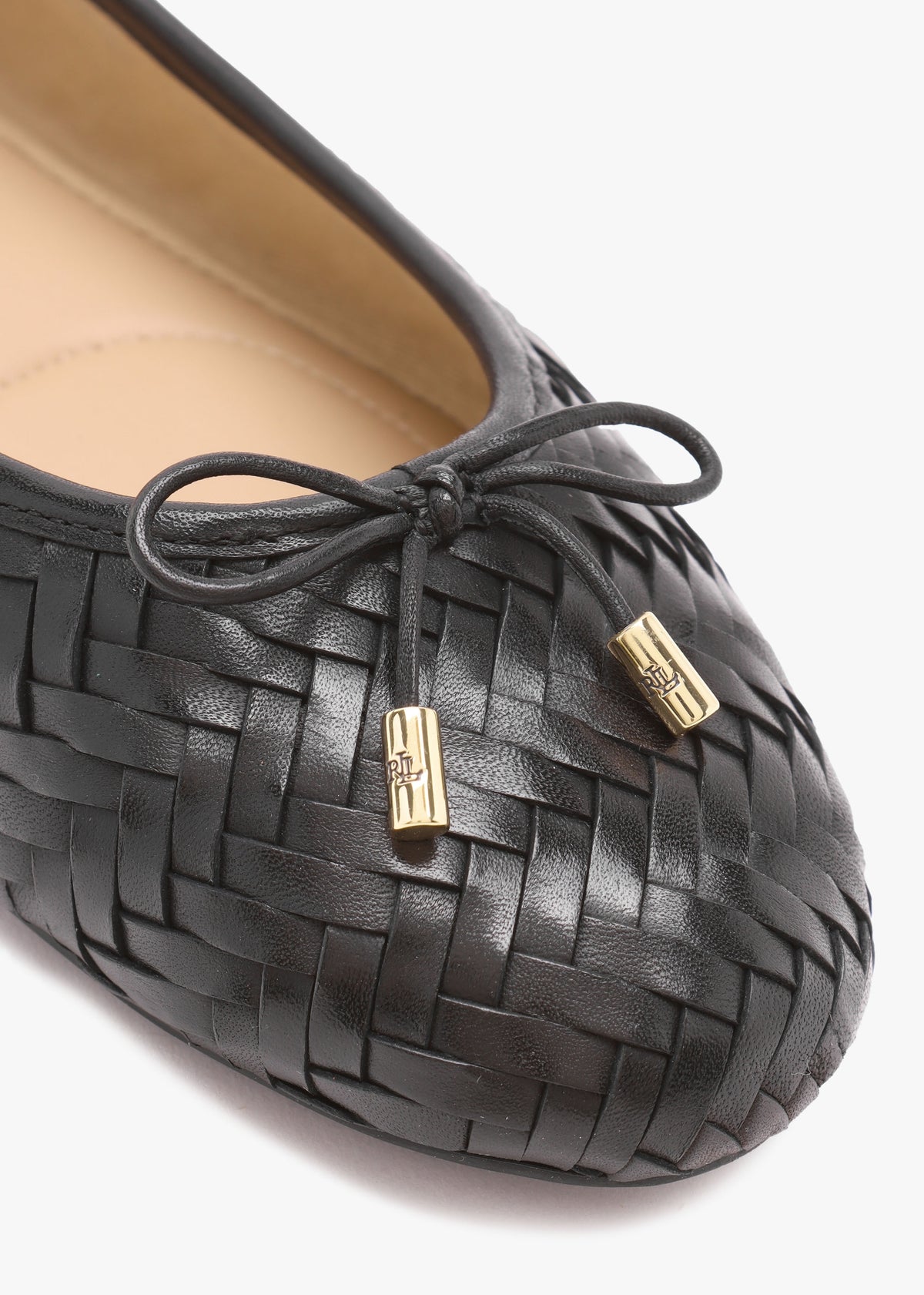 Jayna Black Leather Woven Ballet Pumps