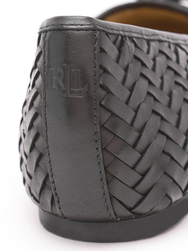 Jayna Black Leather Woven Ballet Pumps