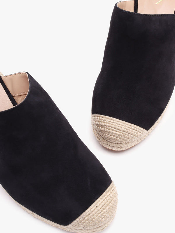 Pennie Black Suede Blackless Wedge Espadrilles