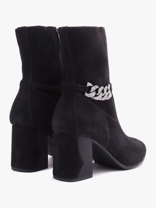 Black Suede Chain Detail Block Heel Ankle Boots