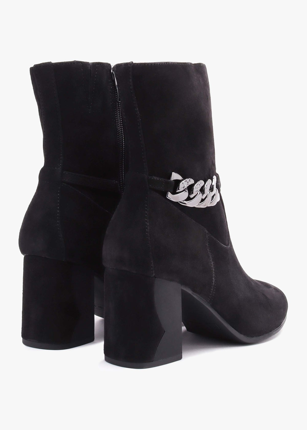 Black Suede Chain Detail Block Heel Ankle Boots