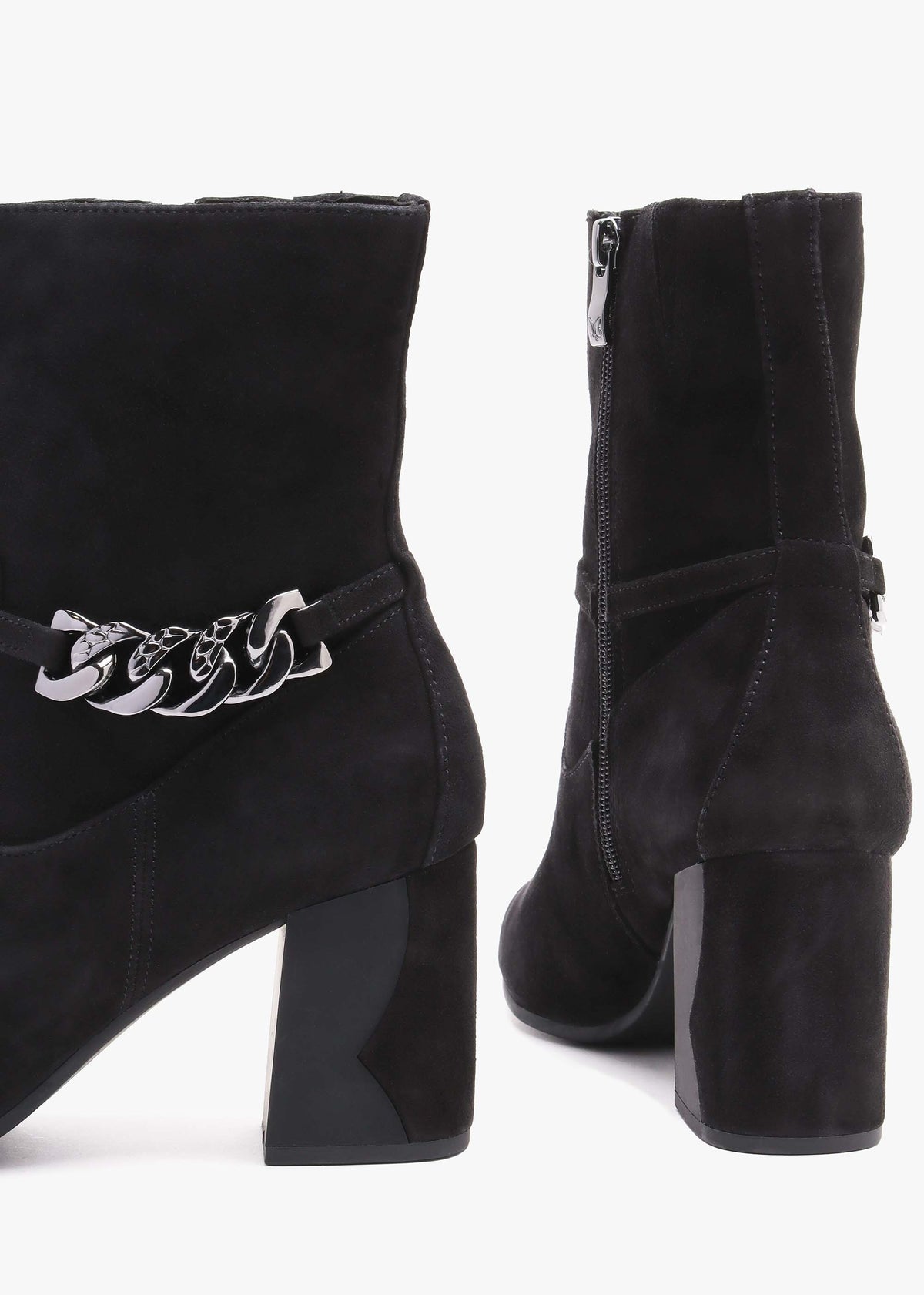 Black Suede Chain Detail Block Heel Ankle Boots