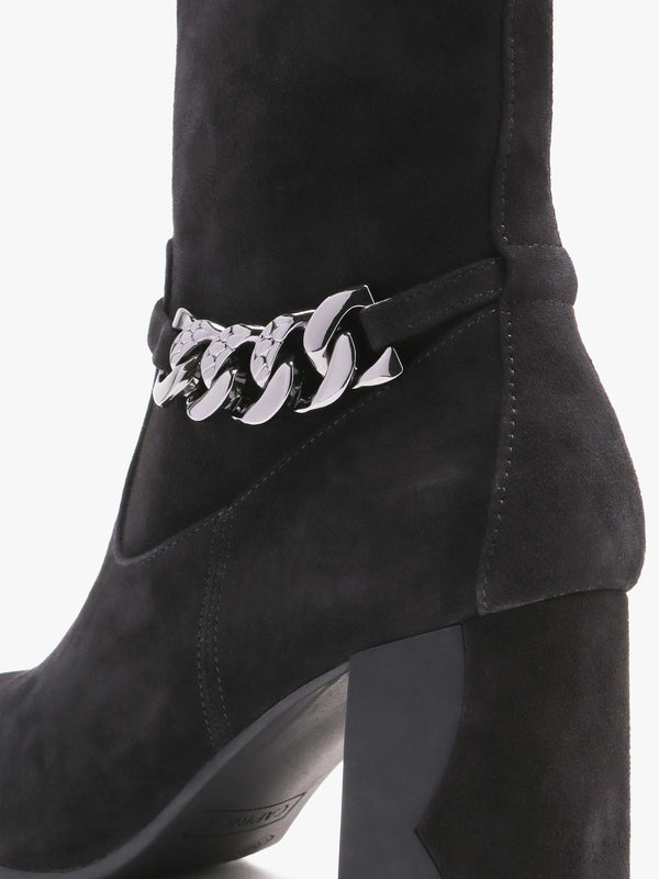 Black Suede Chain Detail Block Heel Ankle Boots