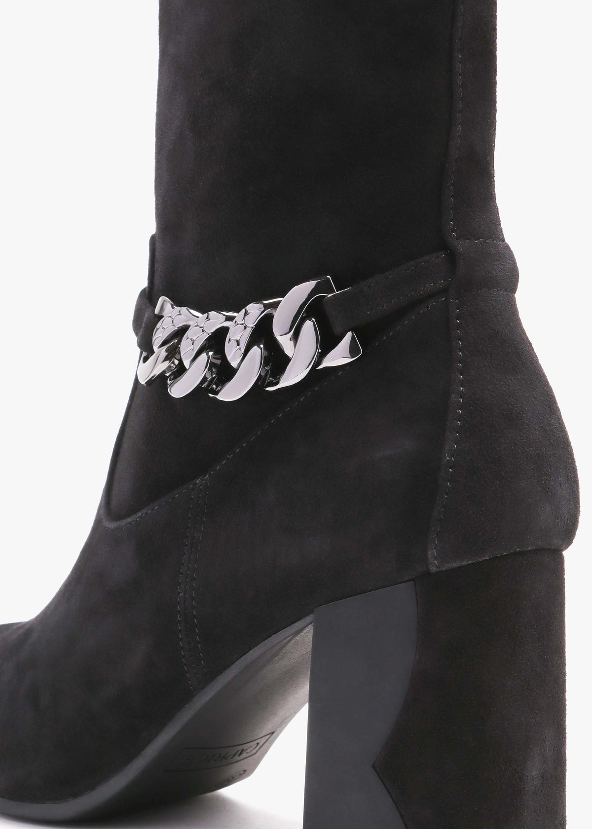 Black Suede Chain Detail Block Heel Ankle Boots