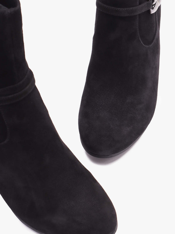 Black Suede Chain Detail Block Heel Ankle Boots