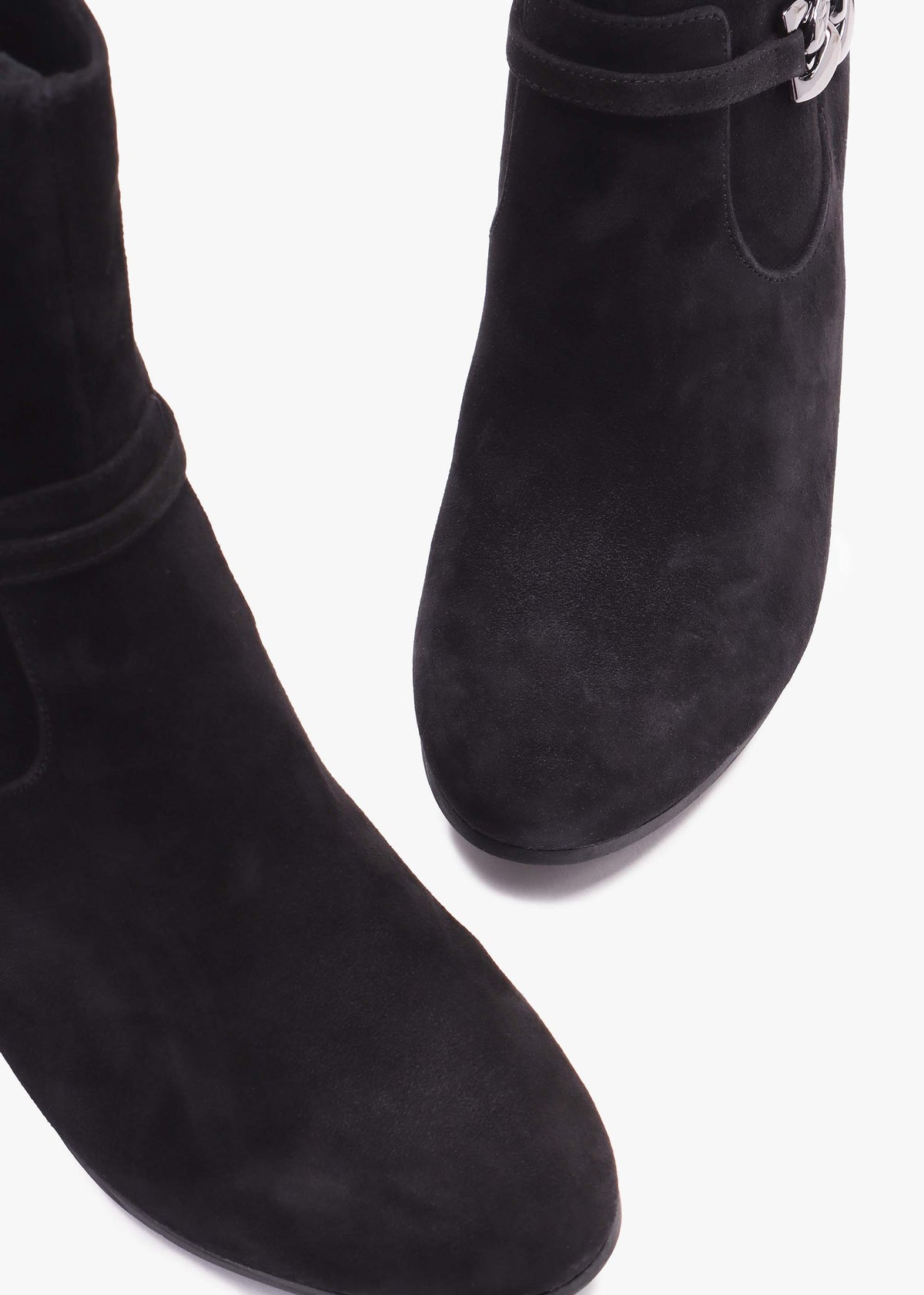 Black Suede Chain Detail Block Heel Ankle Boots
