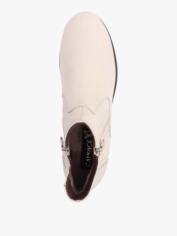 Beige Patent Leather Low Wedge Ankle Boots